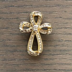 14K Gold diamond cross pendant